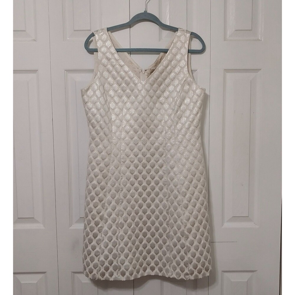 Cremieux Dress 12 Ivory Metallic A-Line Sleeveless Cocktail Party